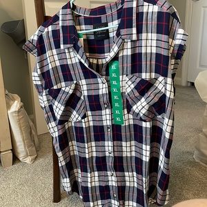 Plaid blouse, never worn, light weight